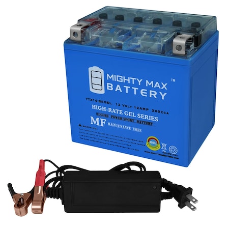 Mighty Max Battery YTX14-BSGEL Replaces Aprilia 1000CC ETV Caponord 02 + 12V 2Amp Chargr